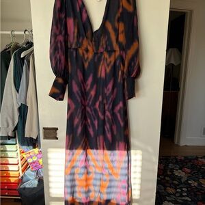 Elegant Long Sleeve Dress with Pink and Orange Design